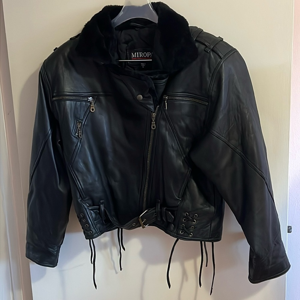 Miropa Moto Leather Jacket with Sherpa Collar Size M